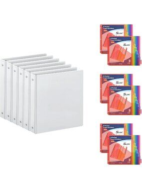 6 White 1-Inch Binders with 8-Tab Double-Pocket Dividers - Perfect for